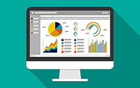 A man reviews KPIs on a data dashboard.