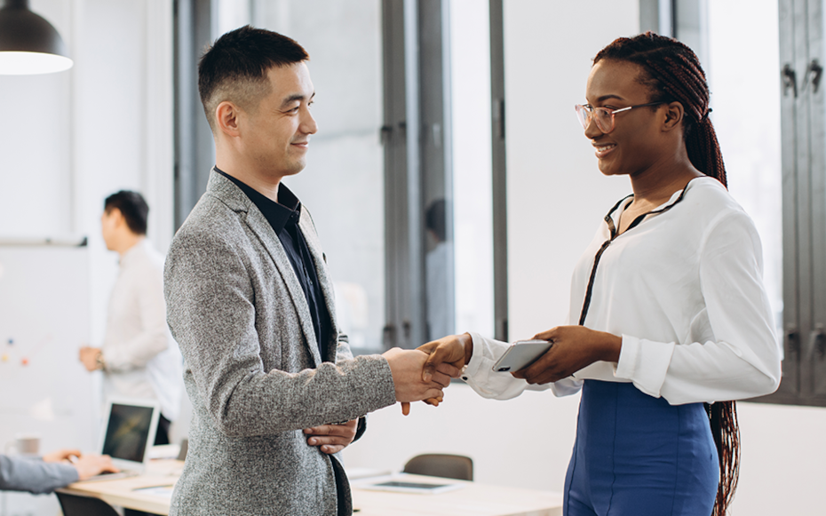 Two career services professionals have a conversation.